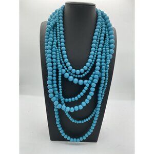 Multi-Strand Turquoise Blue Beaded Necklace With Lobster Clasp